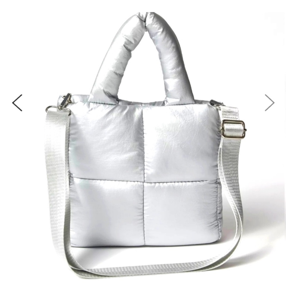 Silver Quilted Tote Bag